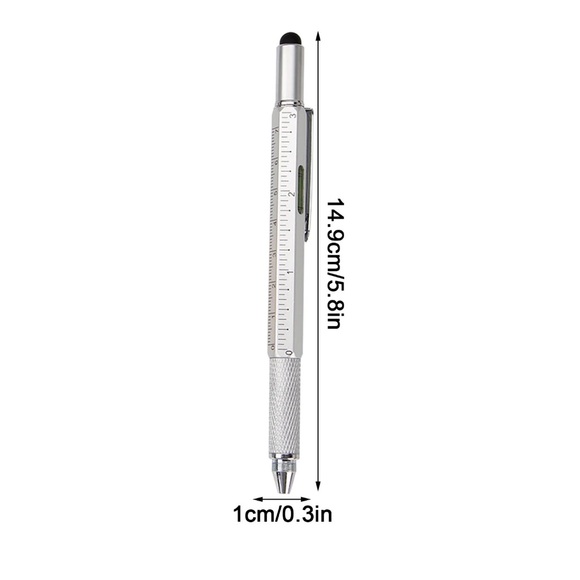 Multi-function Tool Pen Screwdriver Level Meter Scale Pen 6-in-1 Metal Ballpoint - Picture 3 of 6